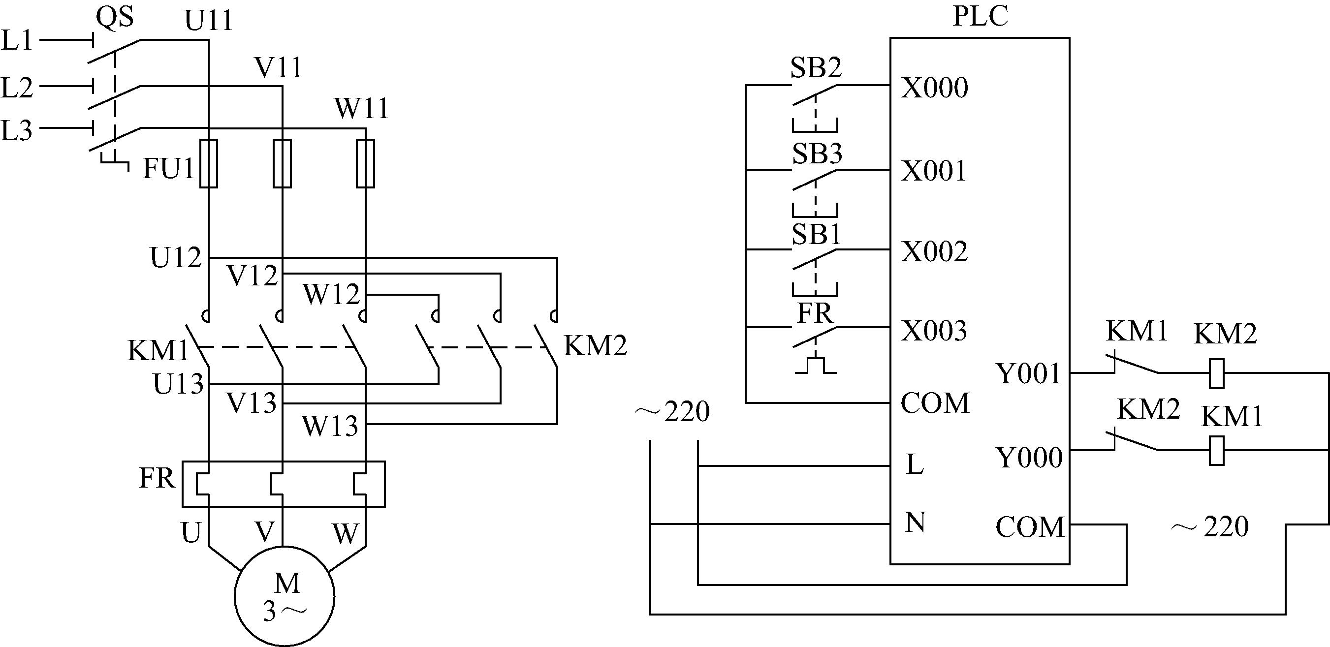图1-11 plc控制电动机正反转线路图